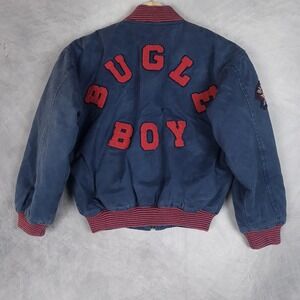 Vintage 90s Bugle Boy Jacket Boys 8-10 Blue Varsity Letterman Bomber Patches
